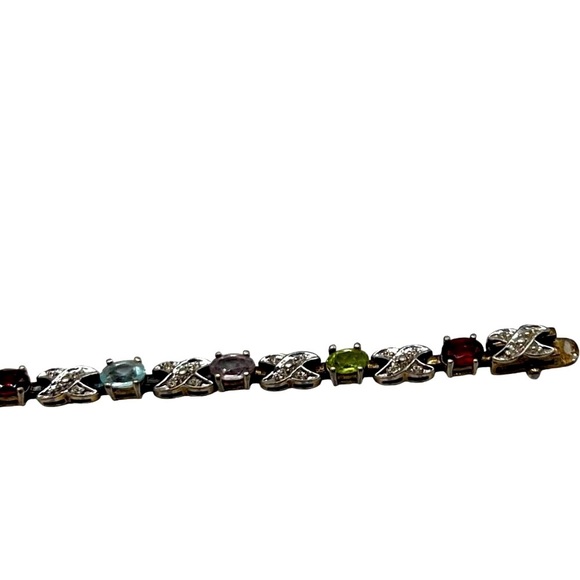 Vintage Multi-Stone Sterling Silver Bracelet With X Design & Gemstones    B19 - Picture 13 of 14